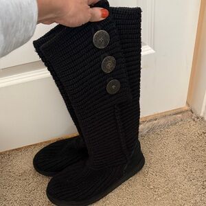 UGG Black Knit Boots with Buttons